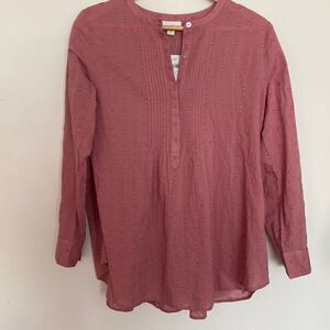 J Jill NWT dusty rose  blouse button 1/2 front pleated back cuff buttons sz S